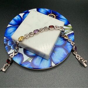 Gorgeous! Roma 925 Sterling Silver Multicolored stones #M47 apps 7”